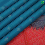 Tomato red silver zari silk thread fancy butta mustard yellow silver zari temple border soft silk saree