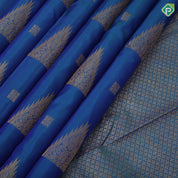 Peacock blue gold zari fancy tower butta self gold zari rettapet border traditional silk saree