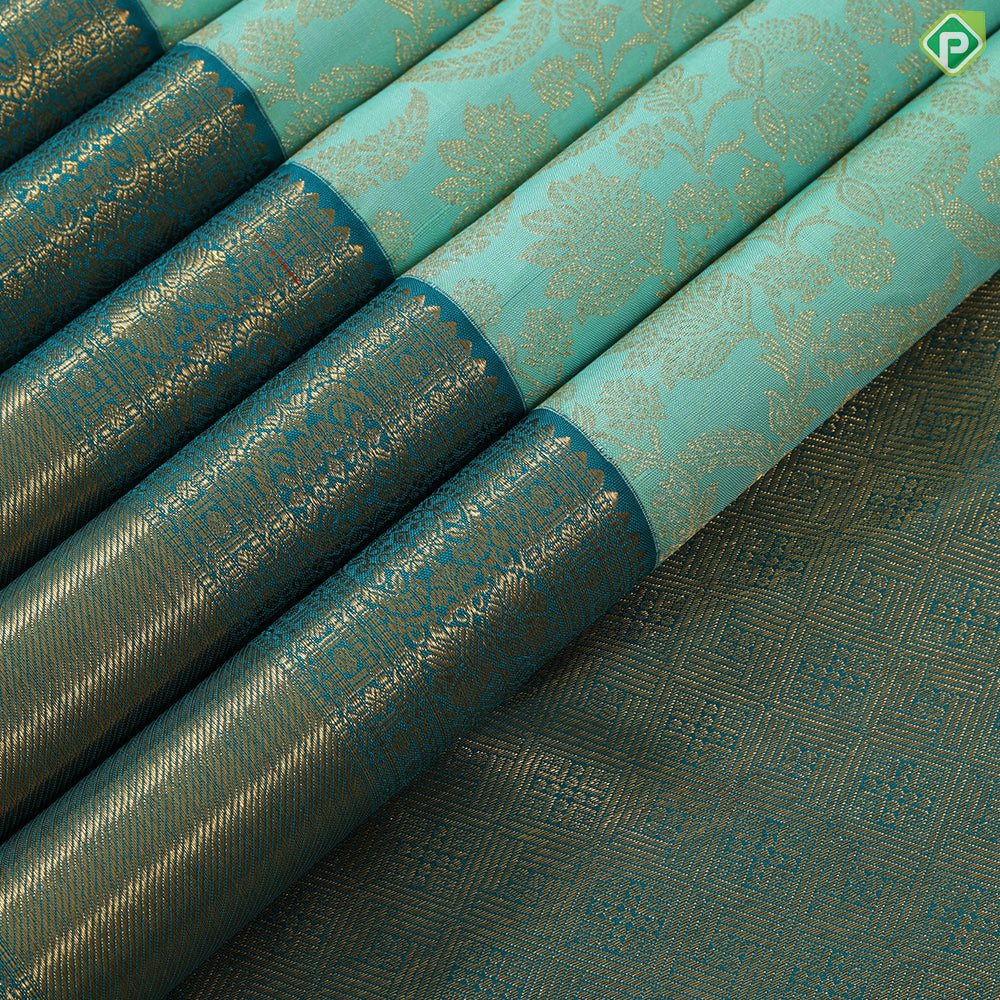 Rexona green gold zari grand floral peacock green border grand brocade bridal silk saree