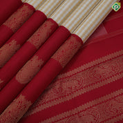 Cream with beige checks body design maroon gold zari butta high three part border concept vintage silk saree