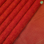 Chilly red base orange silk thread work vanasingaram design self gold zari retta pett border traditional bridal silk saree