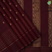 Dark Maroon Gold Zari Peacock Butta Design Self Colour Double Line Border Design Traditional Silk Saree