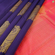 Indigo Blue With Gold Zari Big Mango Floral Design Edge Border Trendy Designer Silk Saree