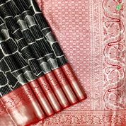 Black With Chilly Red Colour Big Shape Motifs Grand Bridal Wedding Silks Saree