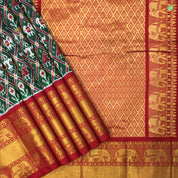 Bottle Green With Brick Red Colour All Over Ikkat Motifs ikkat Silks Saree