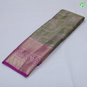 Rama green silk thread floral design rani pink gold zari grand border art tissue silk saree