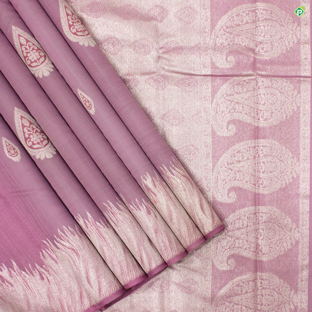 Rose Pink Thilagam Meena Work Silver Zari Fancy Border Pure Silk Linen Saree