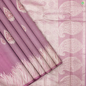 Rose Pink Thilagam Meena Work Silver Zari Fancy Border Pure Silk Linen Saree