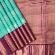 Sea Green With Peacock Motifs Pink Embossed Mango And Button Zari Border Pure Linen Silk Saree