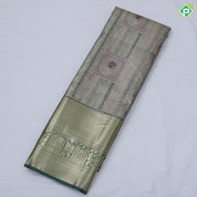 green base pastel red frame flower design self color gold zari grand border tissue art silk saree