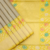 Beige With Corn Yellow Colour Small Flower Motifs Butta Banarasi Silks Saree