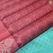 Peach Pink Thread Work Design With Mango And Thilagam Silver Border Trendy Silk Saree