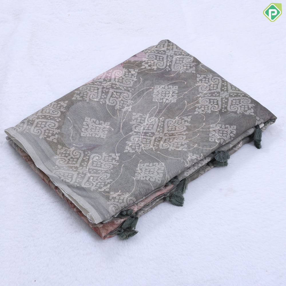 Onion Pink Floral with fancy cut work design edge border fancy cotton saree