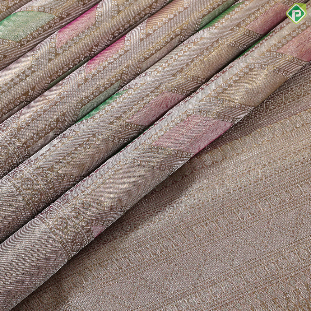 Mustard gold multi color zig zag running arrow design self border zari by zari tissue grand bridal silk saree