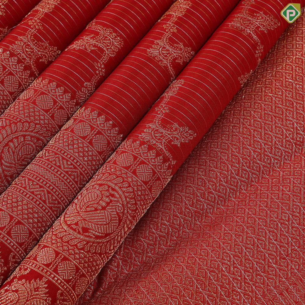 Rose pink with silver gold zari vairaoosi lines grand cross floral checks self border bridal silk saree