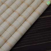 Milk white gold zari velthari design coffee brown peacock floral border design traditional silk saree