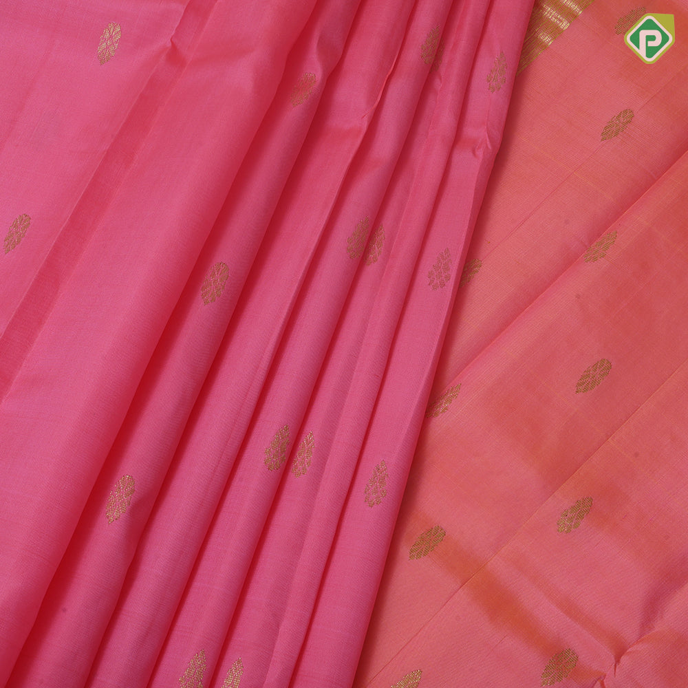 pale pink gold zari fancy butta orange gold zari diamond design one side border silk saree