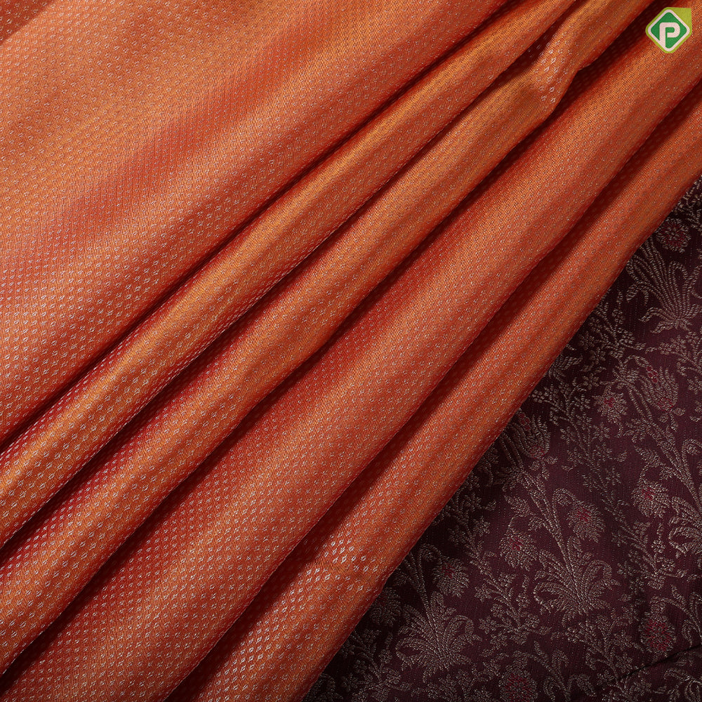 Orange silver zari beads design maroon gold zari meena work grand floral border grand silk saree