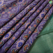 Lavender with multi color pochampalli design rexona green gold zari vanasingaram border Ikkat silk saree