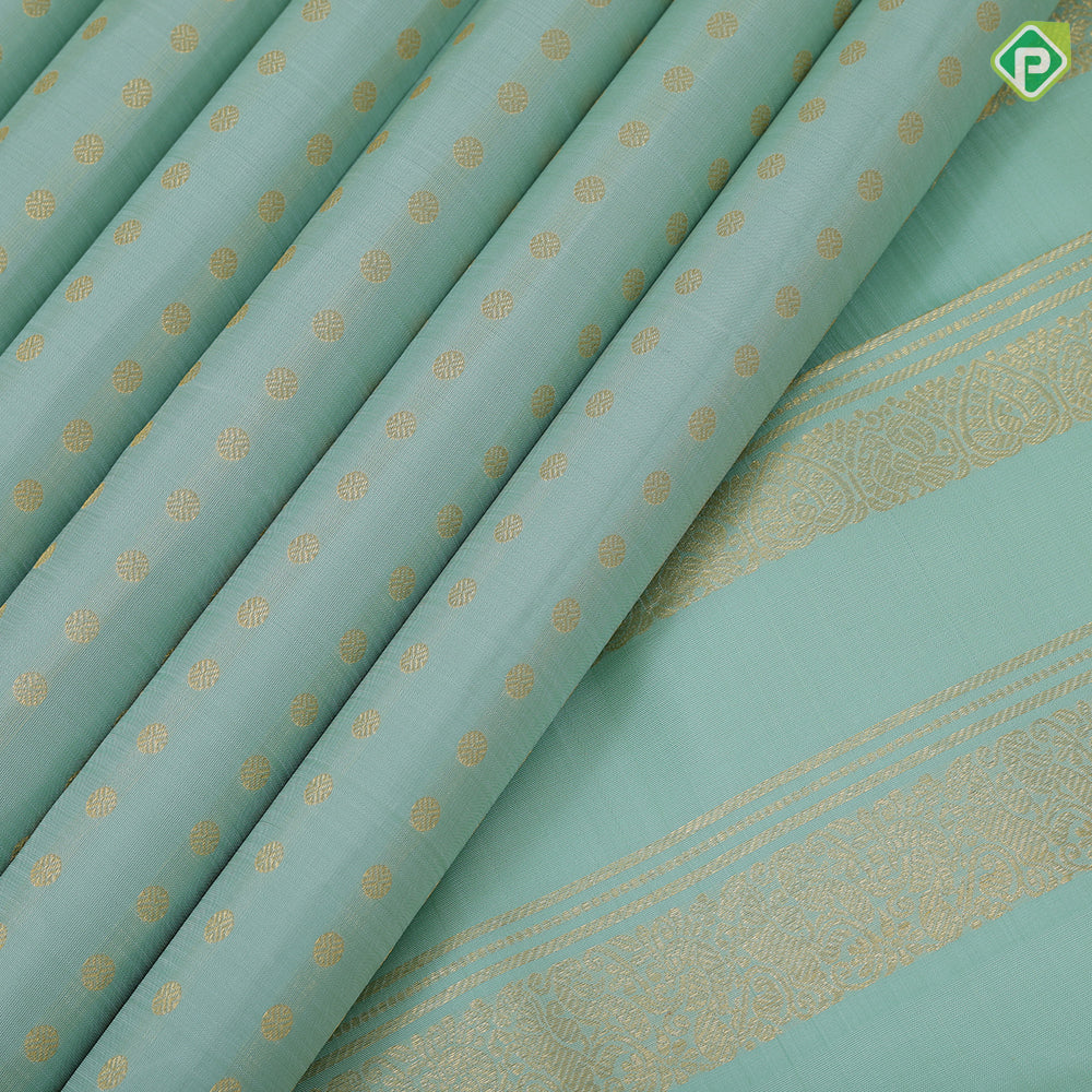 Pista green gold zari thousand butta design self gold zari multi design lines border traditional silk saree