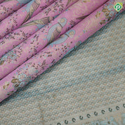 Lavender gold zari double parrot and flower design sea green floral design border meena work tissue silk saree