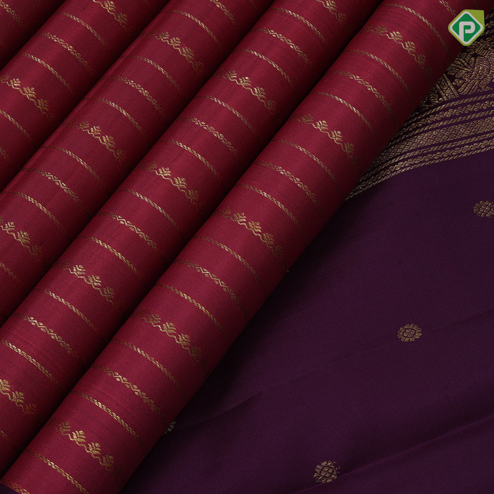 Magenta gold zari velthaari lines design purple gold zari round butta retta pattai border vintage silk saree