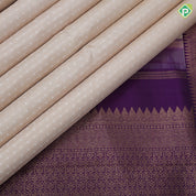 creamy peach silver zari beads stripes violet gold zari mango and floral border traditional silk saree