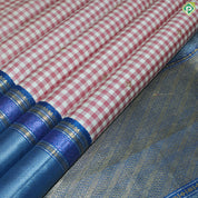 Magenta Red Whit small Checks Gold Zari with Royal Blue Silver And Gold Zari Border Traditional Silk Saree