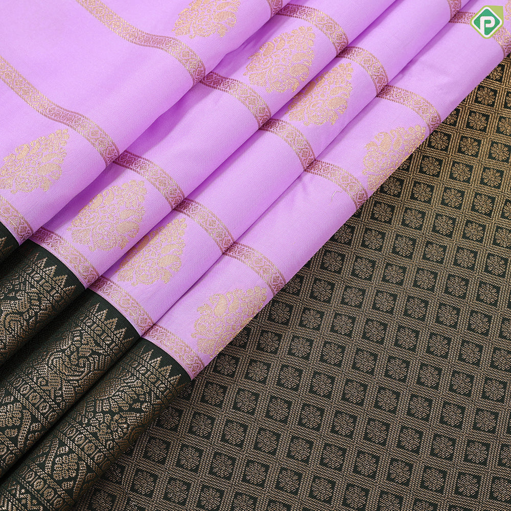 Lavender gold zari Lines and Butta Design contrast dark green peacock butta border art silk gift saree