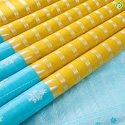 Olive Mustard With Silver Zari Even Space Lines Mid Flower Butta Design Border Traditional Silk Saree