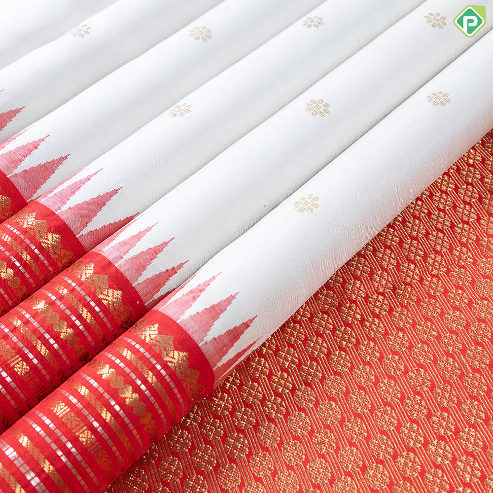 Half White Gold And Silver Zari Koorvai Border Traditional Silk Saree