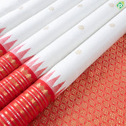 Half White Gold And Silver Zari Koorvai Border Traditional Silk Saree