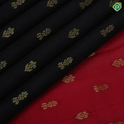 Black gold zari fancy flower butta body design Rani red gold zari diamond border one side silk saree