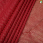 Tomato red gold zari small checked window panel self gold zari divided border traditional silk saree