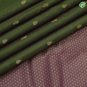 Leaf Green Gold Zari Thilagam Flower Butta Design Purple Floral Weave Border Design Pure Mix Silk Saree