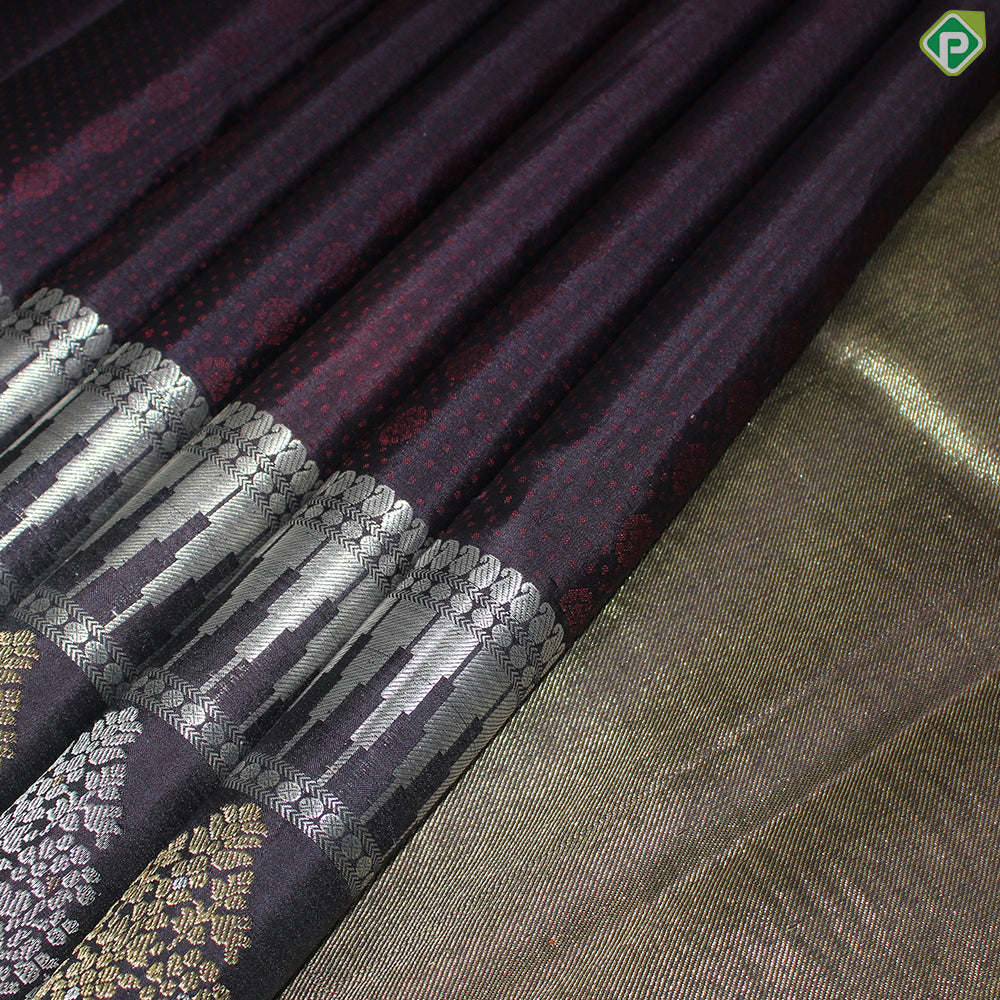 Grape Brown With Maroon Silk Thread Design Self Colur With Silver And Gold Zari Border Traditional Silk Saree