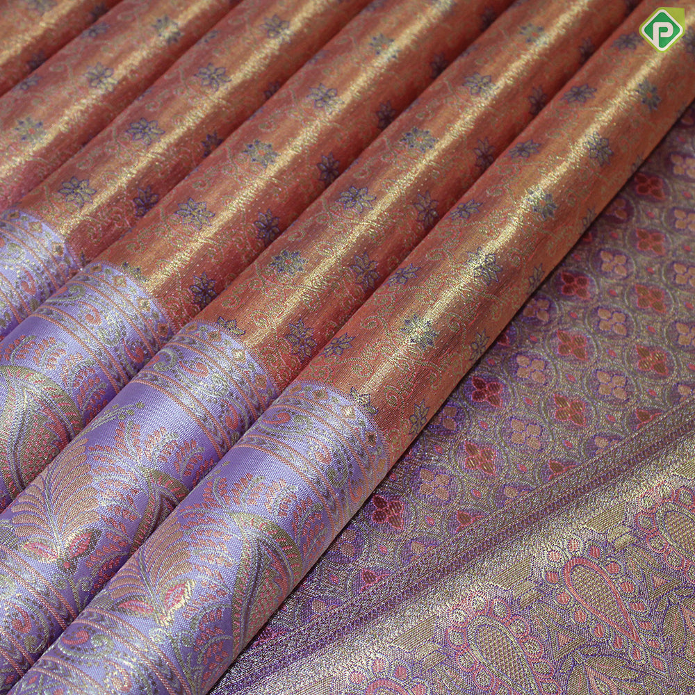 Goldish Pink Gold Zari With Baby Pink Color Tissue Traditional Silk Saree