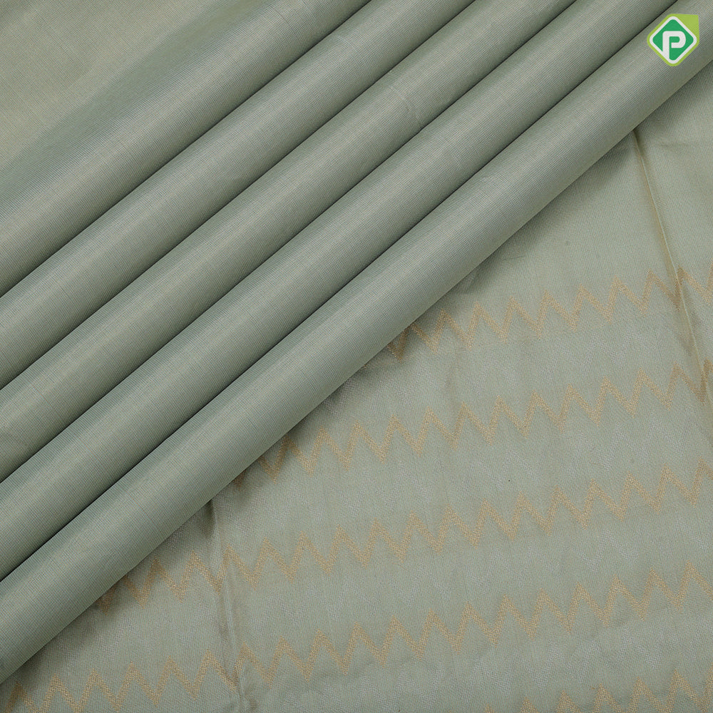 Mint green gold zari by zari tissue weaved design sage green plain border grand pallu soft silk saree