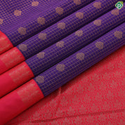 purple blue gold zari kattam and butta design contrast pink rettapet border art silk gift saree