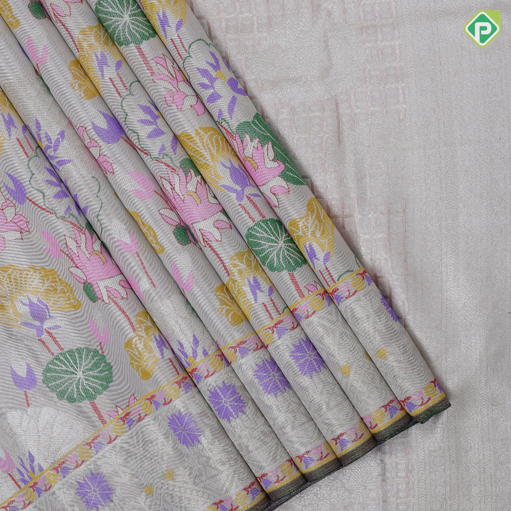 Silver zari by zari meena work design self zari by zari weaved pythonic border exclusive signature silk saree