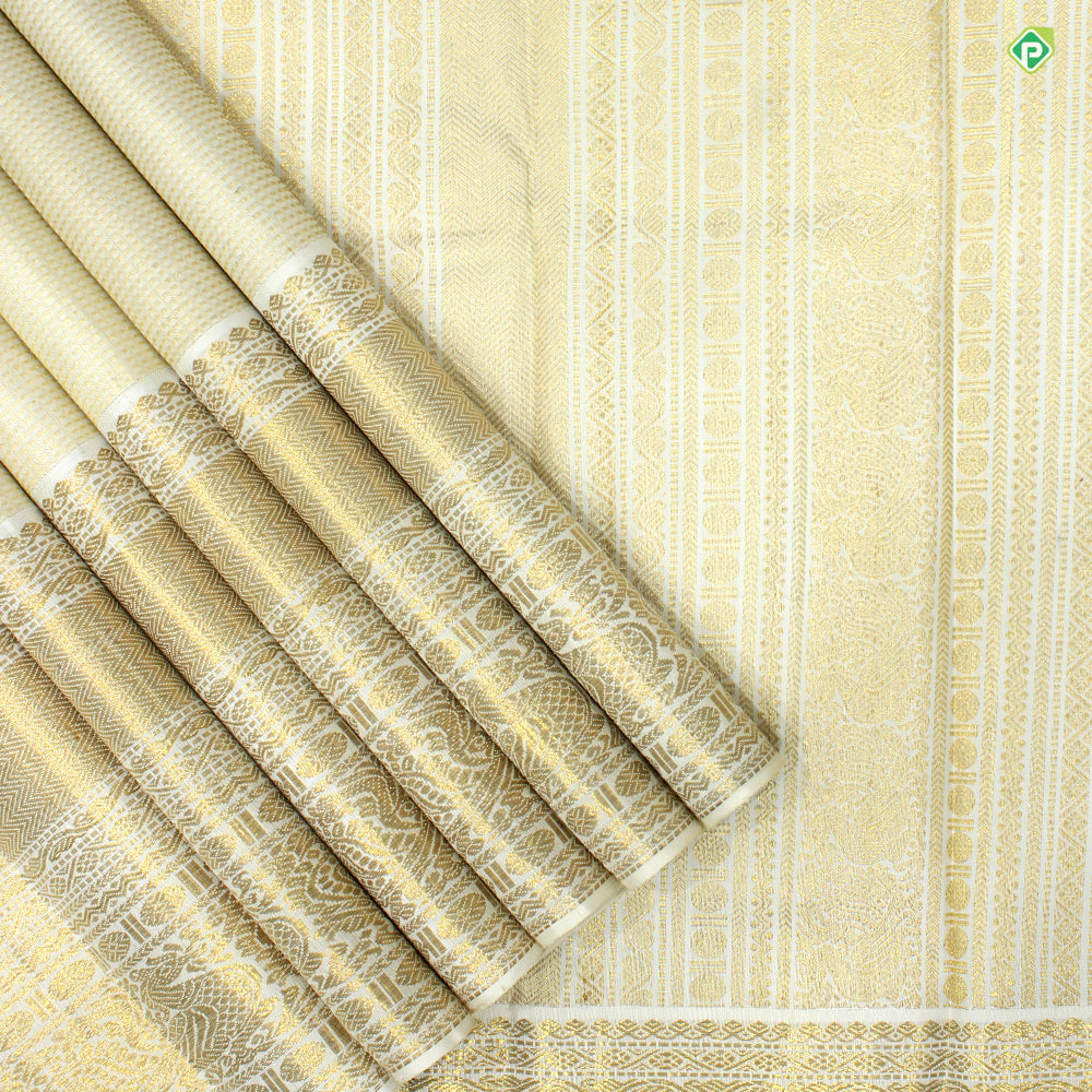 Beige Bridal Silk Saree with Small Button Motifs All Over