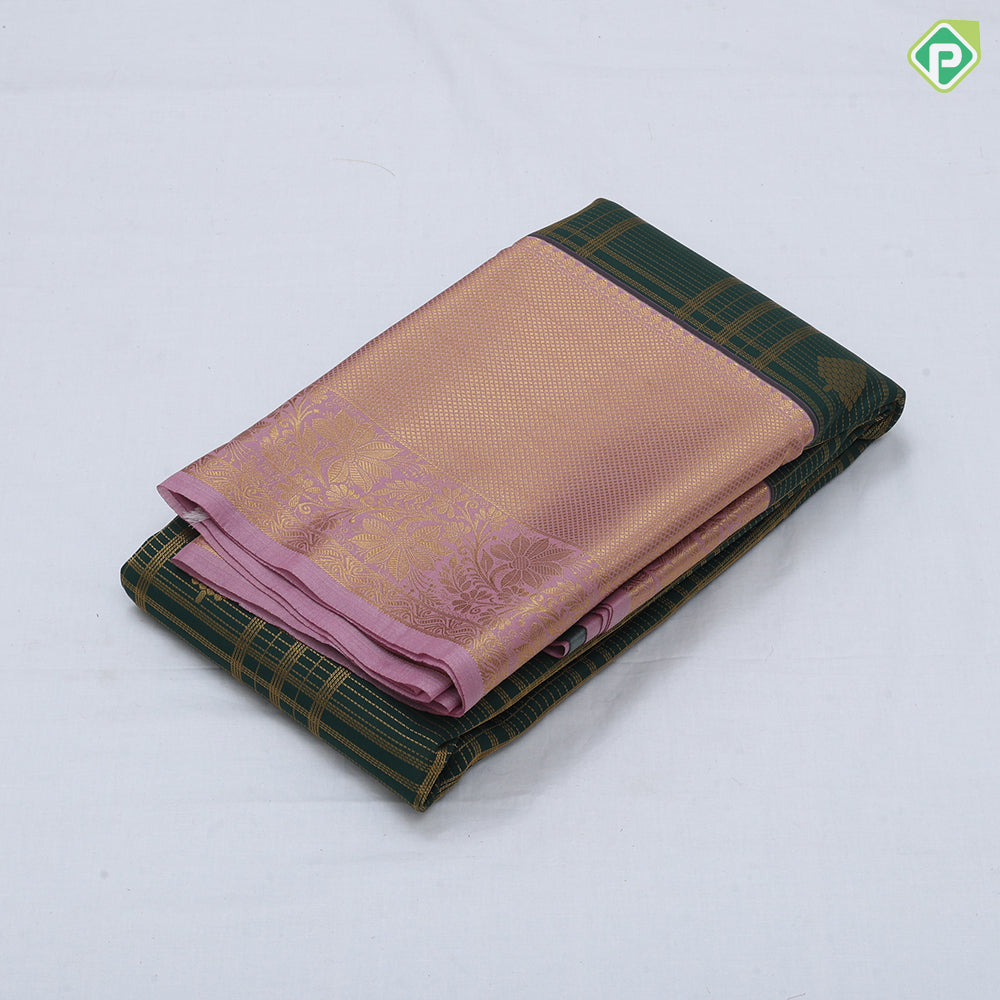 Lemon green gold zari checked honey comp design Lavender gold zari diamond design border art silk saree