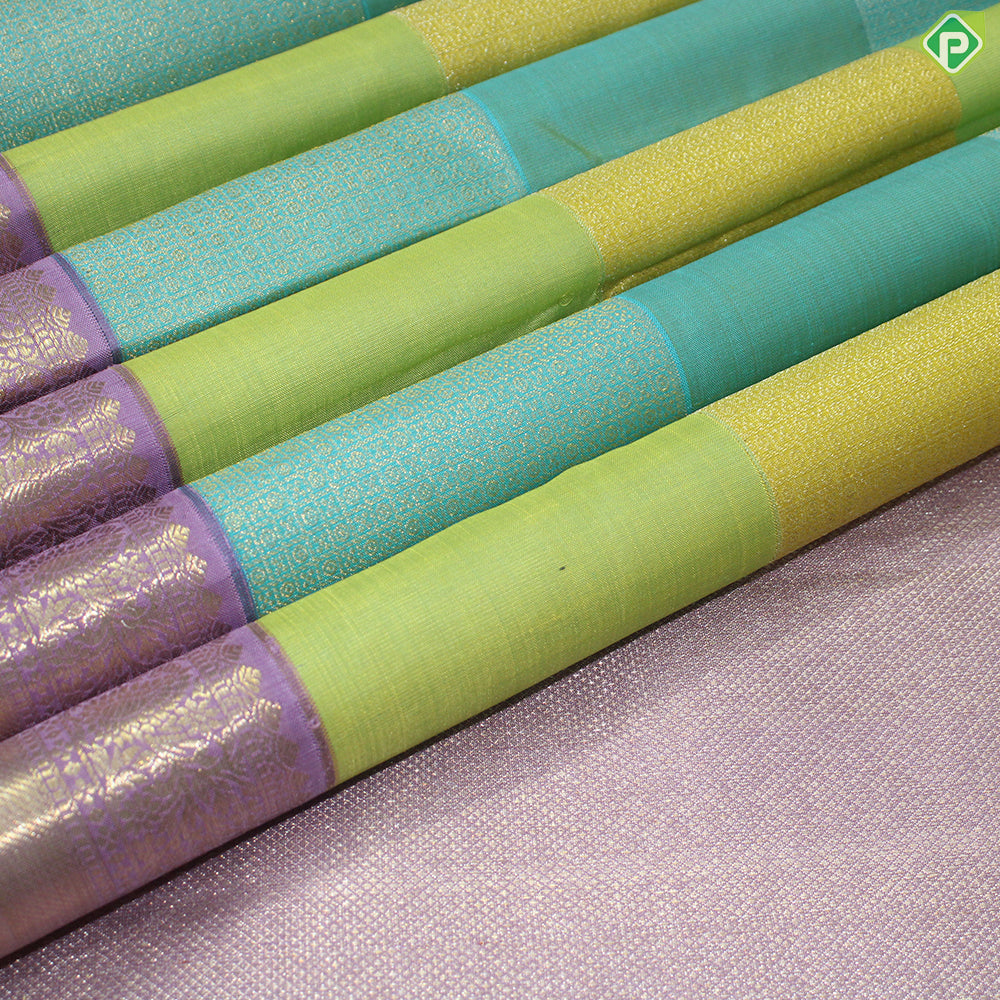Multi Color Checks Gold Zari With Pink color Border Traditional Silk Saree