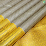 Gray Silver And Gold Zari Tissue With Yellow Temple Design Border Traditional silk saree