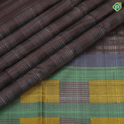 Chocolate brown self lines design borderless multi color pallu concept soft silk saree