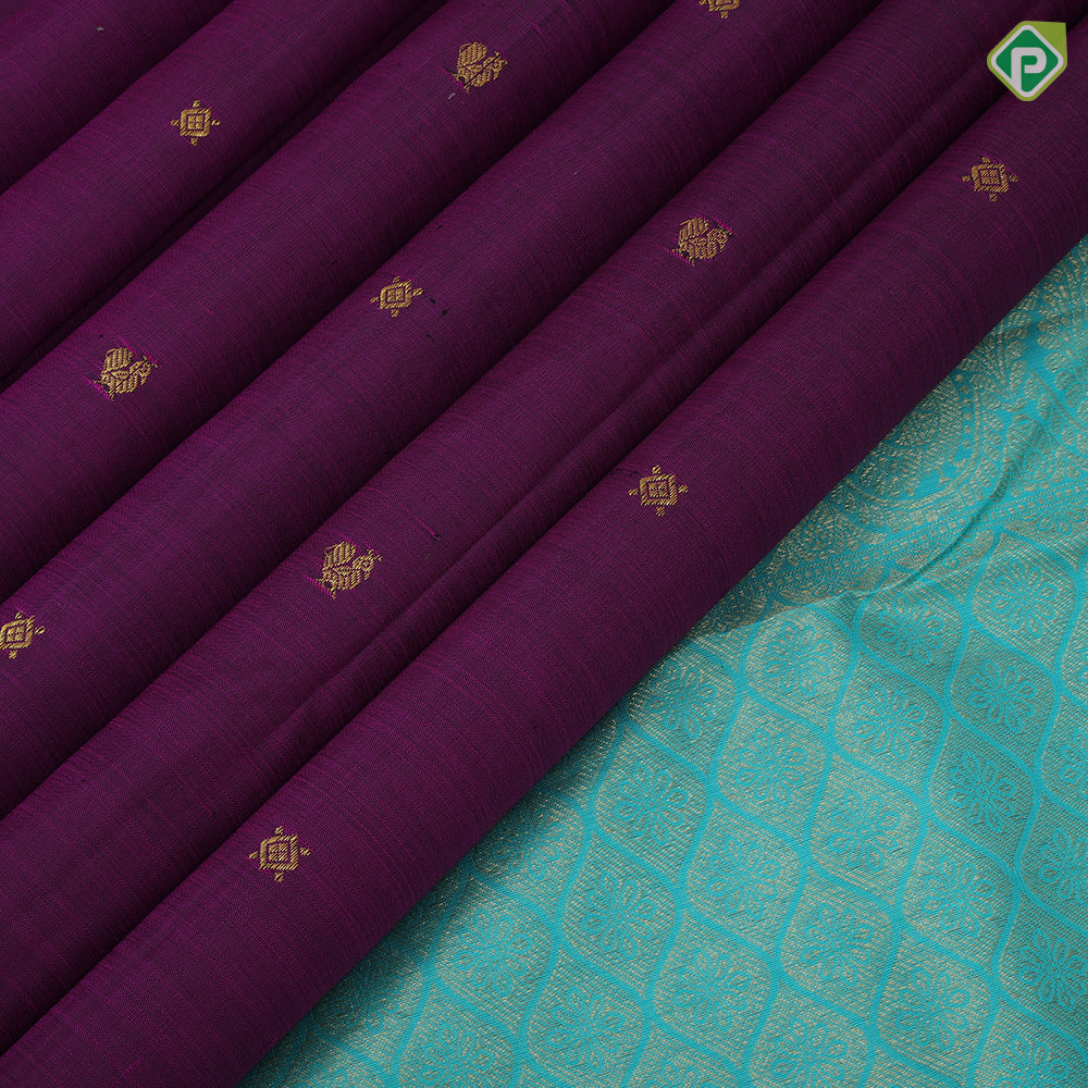 Dark Magenta Gold Zari Peacock Butta Design Rexsona Green Peacock Mayilkan Border Design Traditional Silk Saree