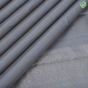 Blueish grey gold zari vairaoosi checks design self silver gold zari banaras style border fusion silk saree