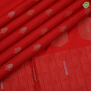 tomato red silver gold zari fancy flower buds butta self gold zari fancy shape border soft silk saree