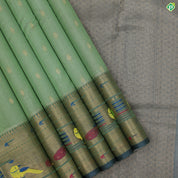 Sage Green With blueish Grey Colour Paithani Border Work Tissue Kuppadam Silk Cotton Saree