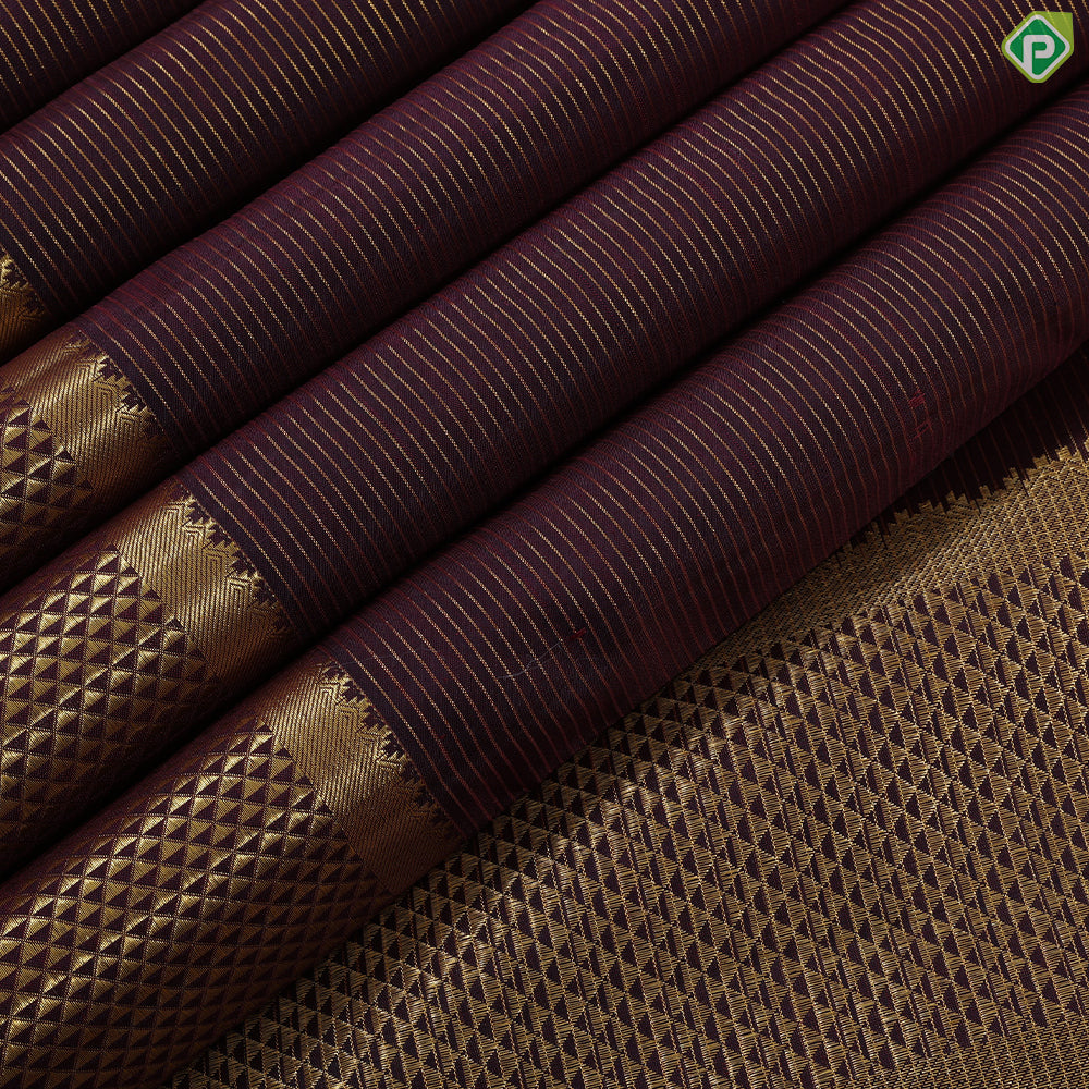 Beetroot pink gold zari vairaoosi design self gold zari mayilkan border 9 yards silk saree